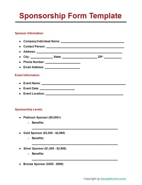Sample Sponsorship Form Template