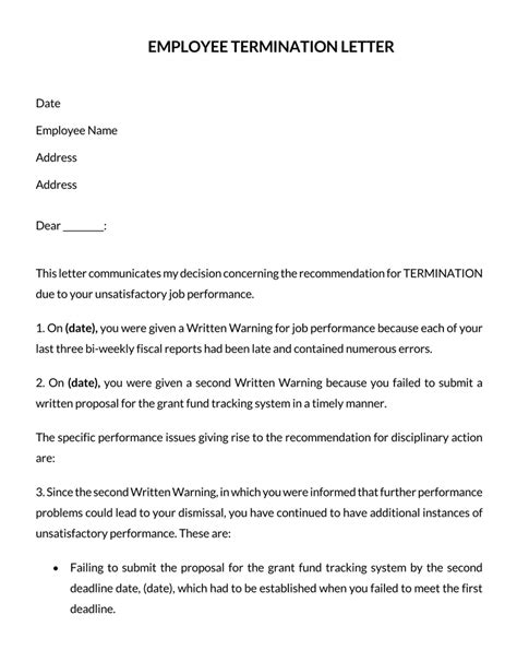 Sample Termination Letter Template
