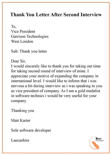 Sample Thank You Letter After Interview Template