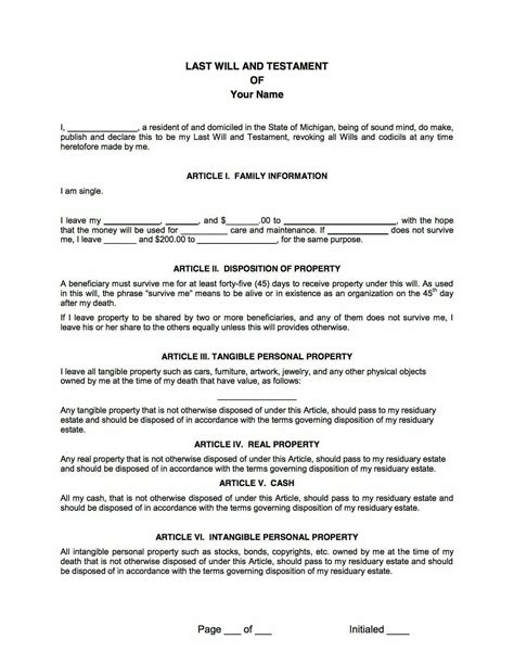 Sample Will Template