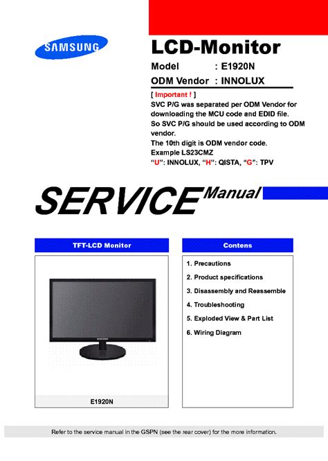 Samsung E1920n Lcd Monitor Service Manual