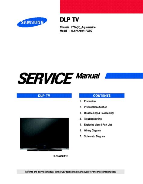 Samsung Hl67a750a1f Hl67a750a1fxzc Dlp Tv Service Manual