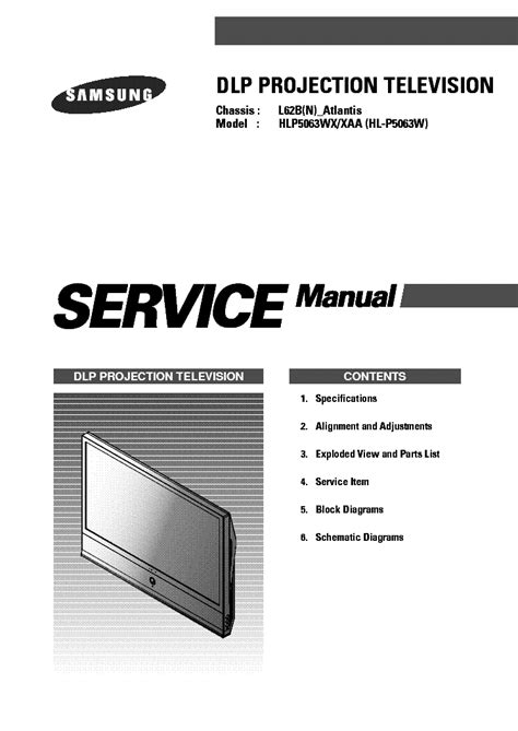 Samsung Hlp5063wx Xaa Hl P5063w Dlp Tv Service Manual