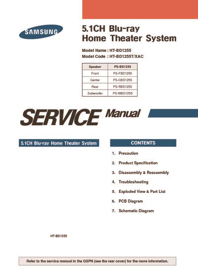 Samsung Ht Bd1255t Ht Bd1255 Service Manual Download