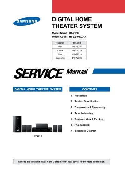 Samsung Ht Z210 Ht Z210r Service Manual Repair Guide