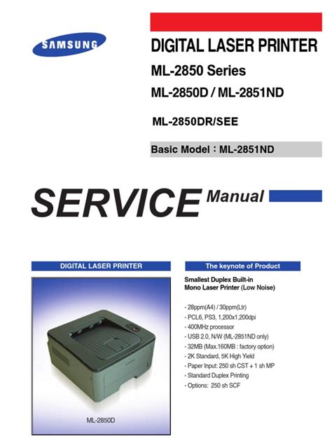 Samsung Ml 2850 Series Ml 2850d Ml 2851nd Ml 2851nd Xaz Laser Printer Service Repair Manual