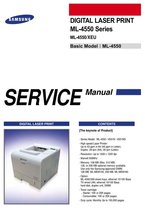 Samsung Ml 4550 Series Ml 4550 Xev Laser Printer Service Repair Manual