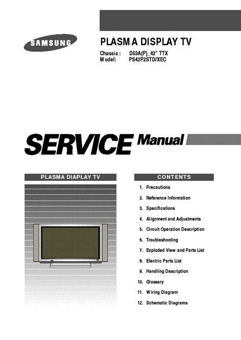 Samsung Pl50b450b1dxzx Plasma Tv Service Manual