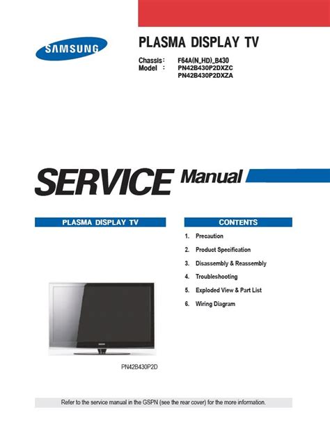 Samsung Pn42b430p2d Pn50b430p2d Plasma Tv Service Manual