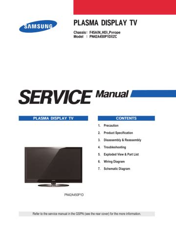 Samsung Pn50a450 Pn50a450p1d Service Manual And Repair Guide