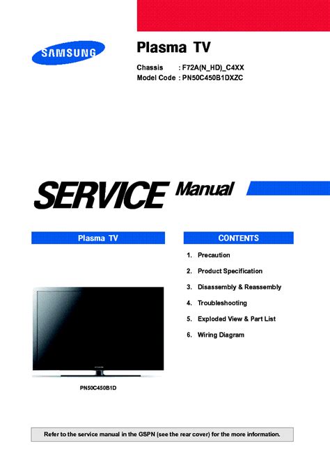 Samsung Pn50c450b1dxzc Plasma Tv Service Manual