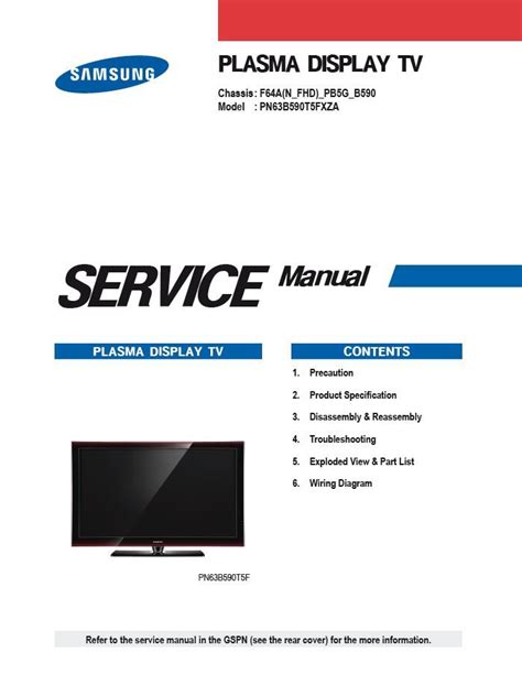 Samsung Pn63b590 Pn63b590t5f Pn63b590t5fxza Service Manual And Repair Guide