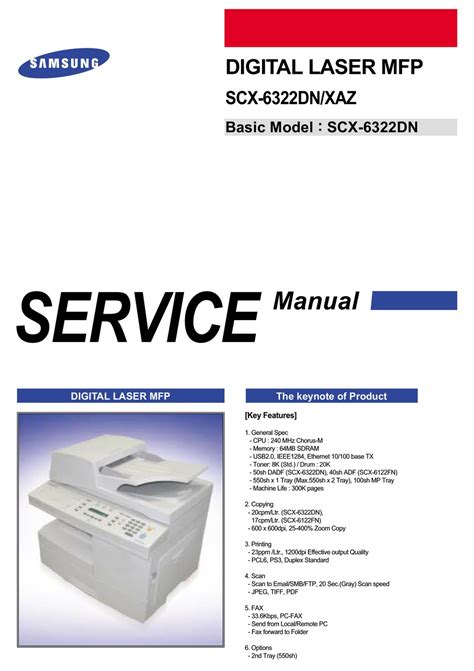 Samsung Scx 6322dn Xaa Scx 6322dn Xeu Digital Laser Multi Function Printer Service Repair Manual