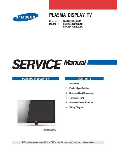 Samsung Sp S4243 Plasma Tv Service Manual Download