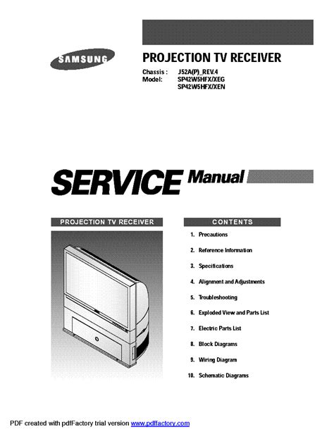 Samsung Sp42w5hfx Projection Tv Service Manual