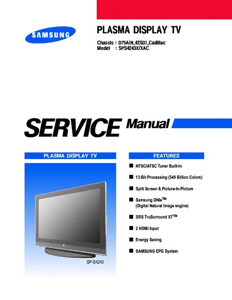 Samsung Sps4243x Xac Plasma Tv Service Manual Download