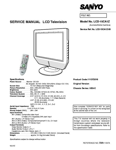 Sanyo Lcd 15ca1z Lcd Tv Service Manual Download