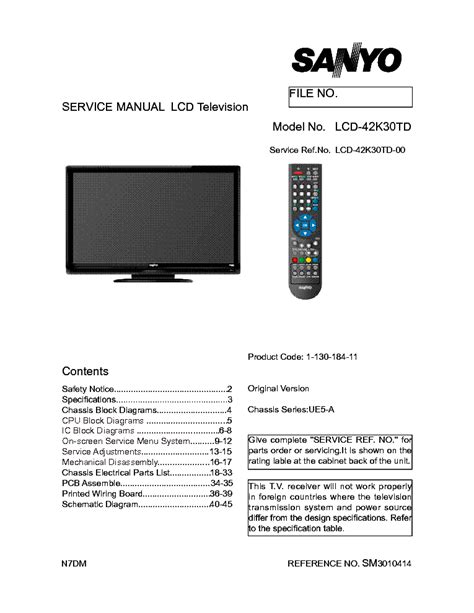 Sanyo Lcd 42k30td Lcd Tv Service Manual