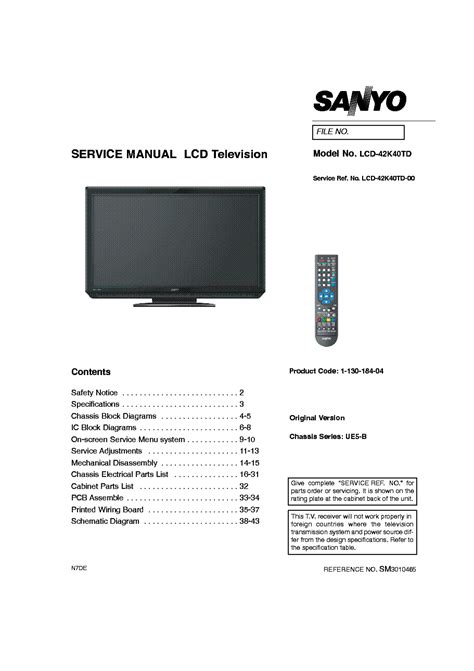 Sanyo Lcd 42k40td Lcd Tv Service Manual Download