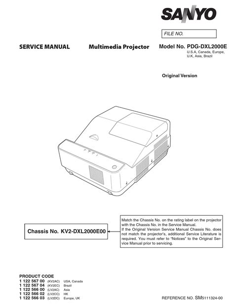 Sanyo Pdg Dxl2000e Multimedia Projector Service Manual