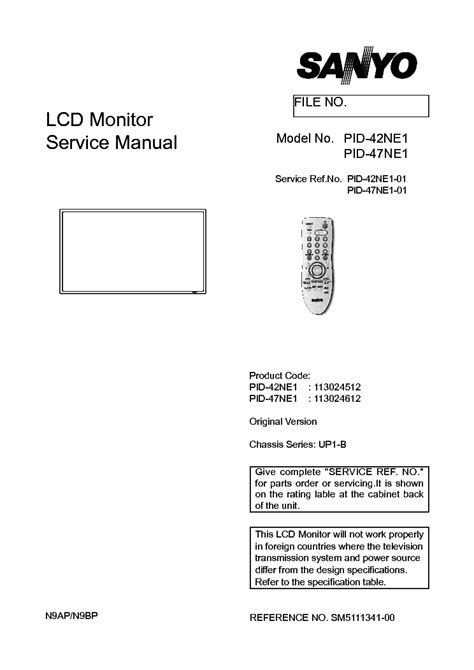 Sanyo Pid 42ne1 Pid 47ne1 Lcd Monitor Service Manual