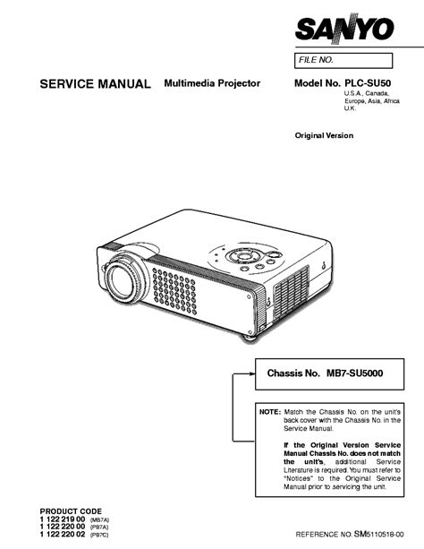 Sanyo Plc Su50 Multimedia Projector Service Manual Download