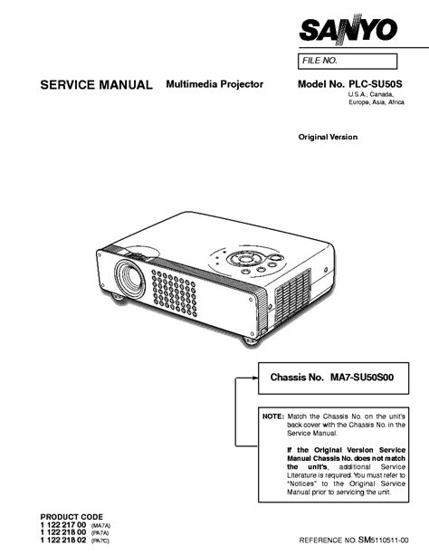 Sanyo Plc Su50s Multimedia Projector Service Manual Download