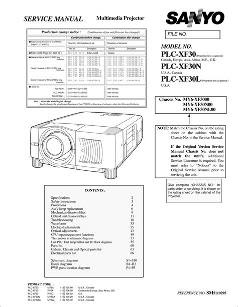 Sanyo Plc Xf30 Multimedia Projector Service Manual