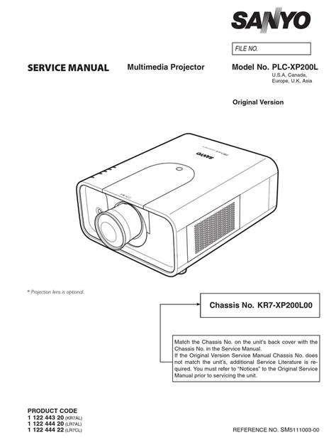 Sanyo Plc Xp200l Multimedia Projector Service Manual