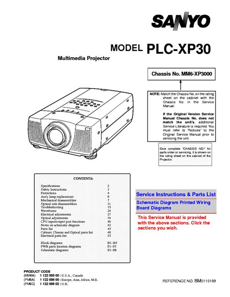 Sanyo Plc Xp30 Multimedia Projector Service Manual Download