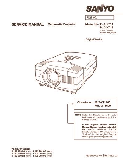 Sanyo Plc Xt11 Plc Xt16 Multimedia Projector Service Manual