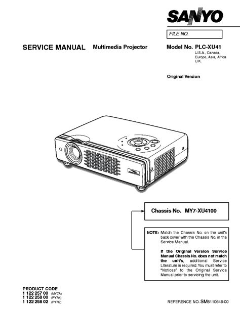 Sanyo Plc Xu41 Multimedia Projector Service Manual Download