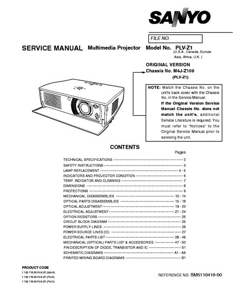 Sanyo Plv Z1 Multimedia Projector Service Manual