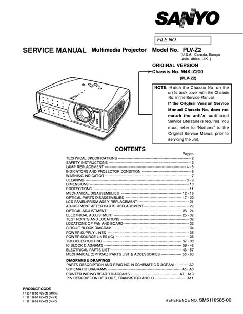 Sanyo Plv Z2 Multimedia Projector Service Manual Download