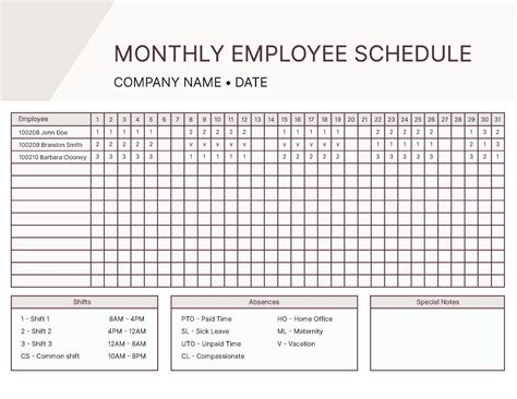 Schedule For Work Template