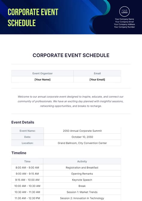 Schedule Of Events Template
