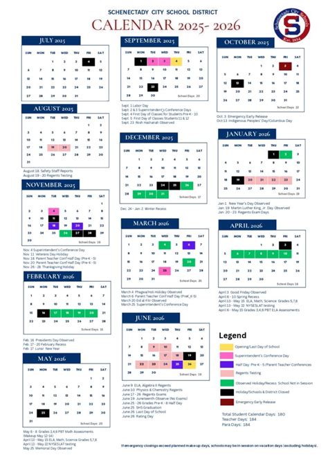 Schenectady School Calendar 25-26