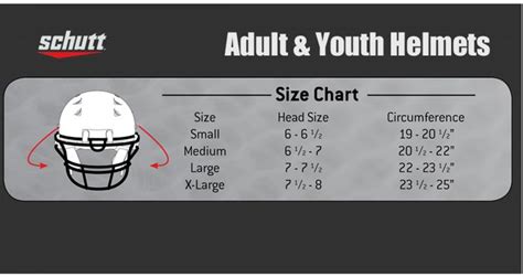 Schutt Football Helmet Size Chart