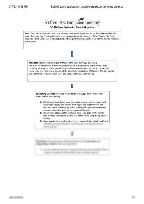 Sci 100 Topic Exploration Graphic Organizer Sample Downloadable Template