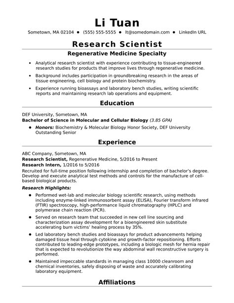 Scientific Resume Templates