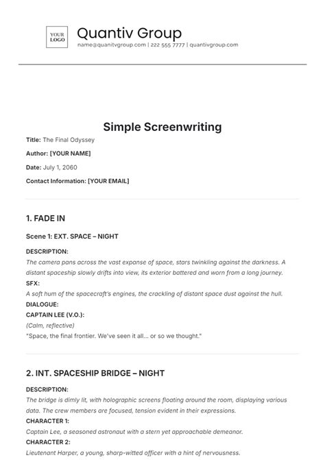 Screenwriting Template Pages