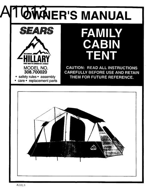 Sears Hillary Tent Instruction Manual