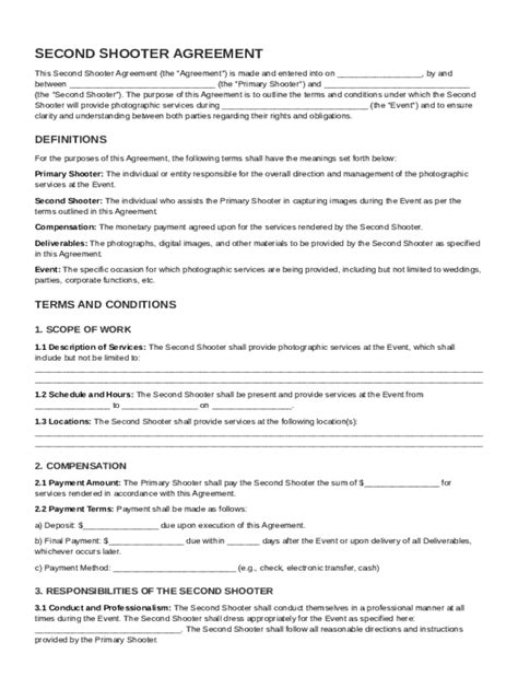 Second Shooter Contract Template