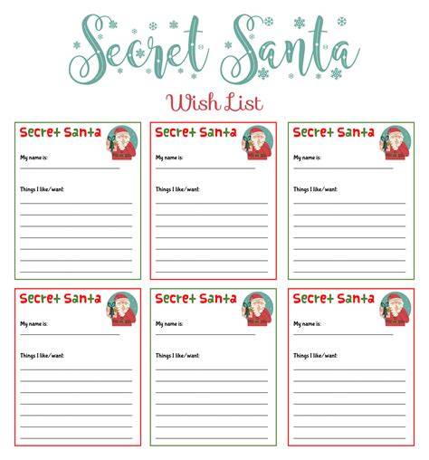 Secret Santa Wish List Printable Template