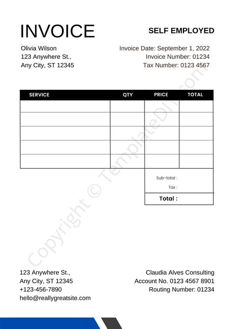 Self Employed Invoice Template Word