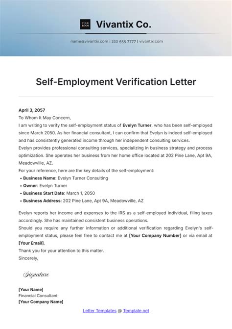 Self Employment Verification Letter Template