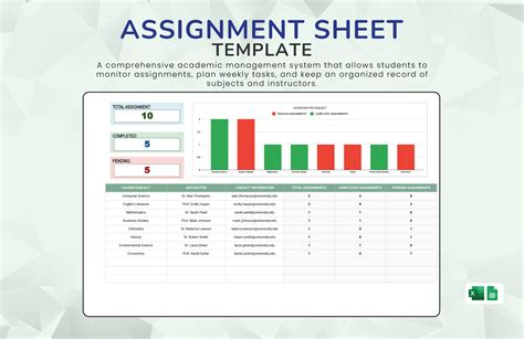 Semester Assignment Spreadsheet Template