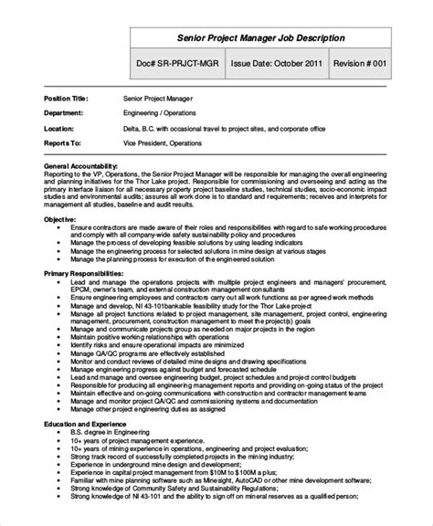 Senior Project Manager Job Description Template