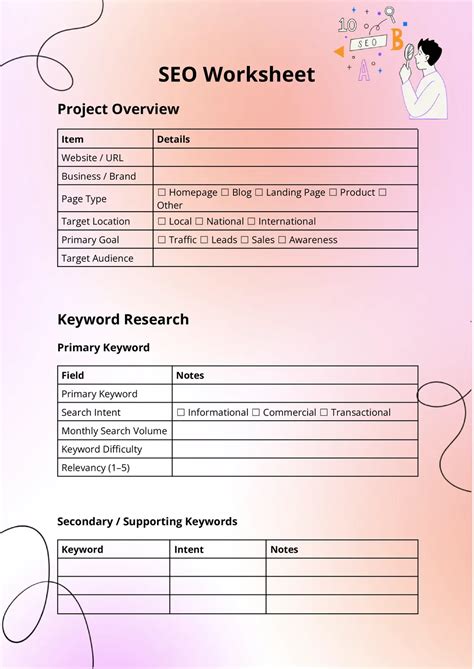 Seo Worksheet Template