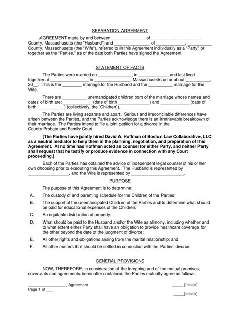 Separation Agreement Virginia Template